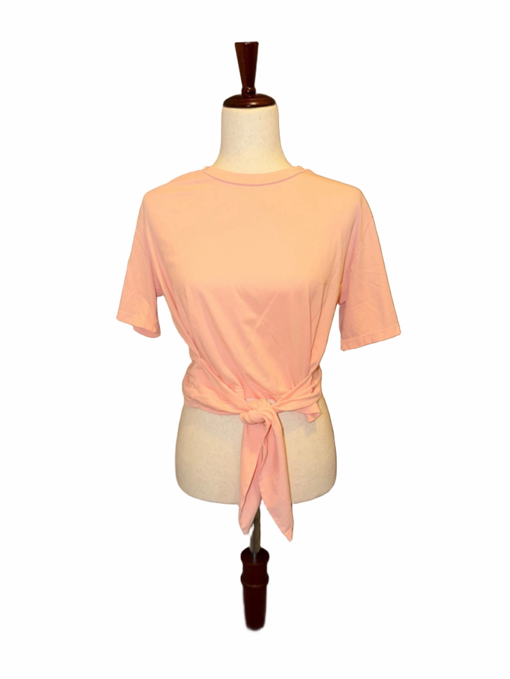Le Superbe Short Sleeve Tie-Front Tee, Peach, Size M